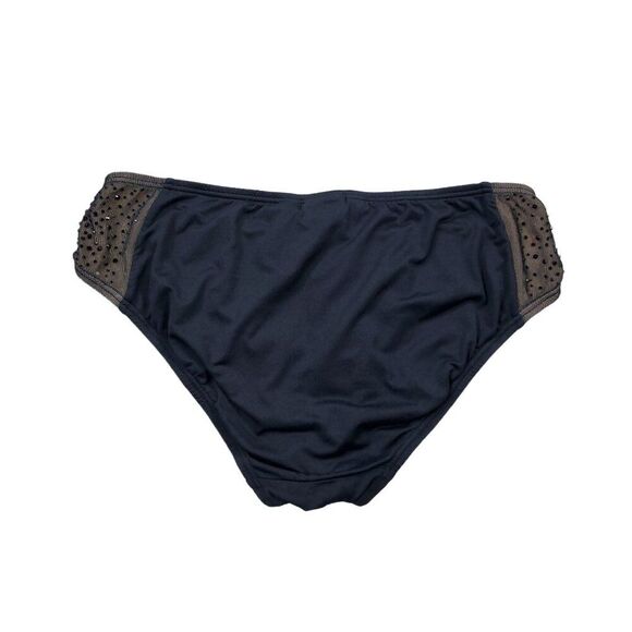 READ Carmen Marc Valvo Black Beige Rhinestone Swim Bottom Size Small - Picture 2 of 7